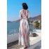 Women Fashion Elegant Stripe Long Dress Casual Sleeveless Bohemia Style Beach Skirt