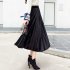 Women Fashion Gold Velvet High Waist Pleated A line Skirt