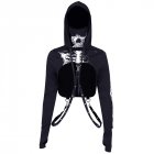 Women Fashion Halloween Series Street Style Skull Printing Hooded Sweatshirts black L
