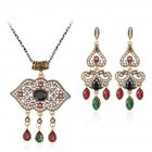 Women Fashion Jewelry Sets Retro National Style Exquisite Rhinestone Studded Longevity Lock Jewelry Necklace Earring