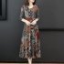 Women Fashion Lady Printing V neck Three Quarter Sleeve Dress for Party Vacation 818  picture color 3XL