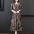 Women Fashion Lady Printing V neck Three Quarter Sleeve Dress for Party Vacation 818  picture color 3XL