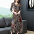 Women Fashion Lady Printing V neck Three Quarter Sleeve Dress for Party Vacation 818  picture color L