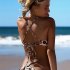 Women Fashion Leopard Printing Braided Rope Lacing Bikini Swimming Wear Photo Color XL