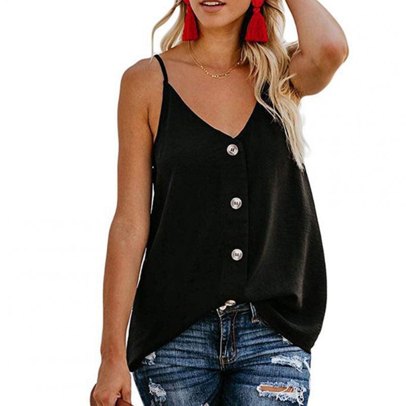 Women Fashion Loose Casual V-neck Button Sleeveless Sling Vest
