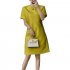 Women Fashion Loose Dress Short Sleeve Round Neck Solid Color Relaxed fit Mid Length Skirt yellow L