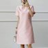 Women Fashion Loose Dress Short Sleeve Round Neck Solid Color Relaxed fit Mid Length Skirt Pink L