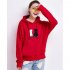 Women Fashion Loose Hooded Pullover Casual Long Sleeve Shirt Sweatshirt Hoodies Top red L