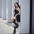 Women Fashion PU Belt Zipper Pleated A Line Street Style Dress for Halloween black M