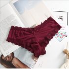 Women Fashion Panties Sexy Low-waist Lace Underwear Simple Solid Color Ice Silk Briefs Breathable Underpants Fuchsia L