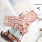 Women Fashion Panties Sexy Low-waist Lace Underwear Simple Solid Color Ice Silk Briefs Breathable Underpants pink M
