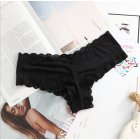 Women Fashion Panties Sexy Low-waist Lace Underwear Simple Solid Color Ice Silk Briefs Breathable Underpants black S