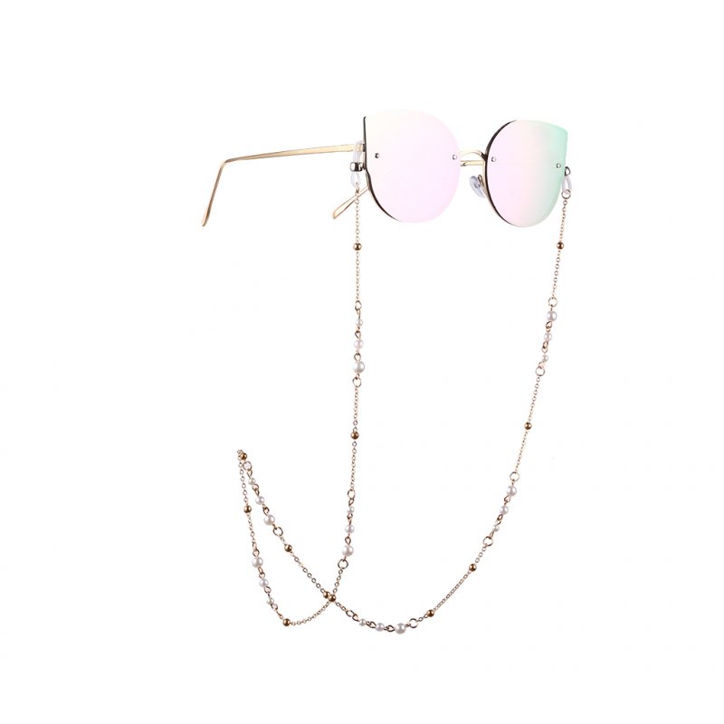 Women Fashion Pearl Beads Nonslip Eyeglass Chain Gold