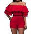 Women Fashion Sexy Slim Off Shoulder Tops Ruffle Solid Color One piece Short Siamese Pants