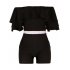 Women Fashion Sexy Slim Off Shoulder Tops Ruffle Solid Color One piece Short Siamese Pants