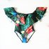 Women Fashion Sexy Slim Ruffle Boat Neck Collar Printing One piece Bikini