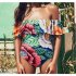 Women Fashion Sexy Slim Ruffle Boat Neck Collar Printing One piece Bikini