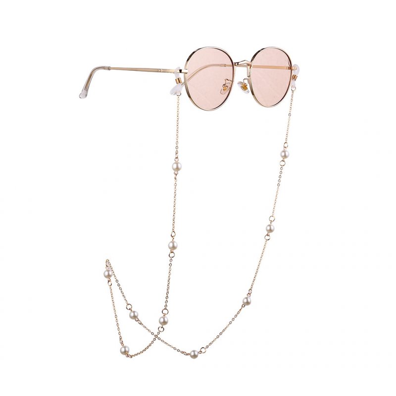 Women Fashion Simple Nonslip Pearl Beads Eyeglass Chain Gold