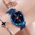Women Fashion Simple Quartz Watch Chic Stainless Steel Watchband Wristwatch Ornament D5 purple Magnet net belt   blue and white red label