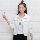 Women Fashion Slim Fit Solid Color Denim Jacket Long Sleeves Tops white L