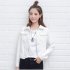 Women Fashion Slim Fit Solid Color Denim Jacket Long Sleeves Tops white L