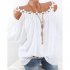 Women Fashion Sling Tops Off Shoulder Flower Solid Color Casual Shirts  white M