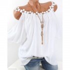Women Fashion Sling Tops Off Shoulder Flower Solid Color Casual Shirts  white S