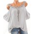 Women Fashion Sling Tops Off Shoulder Flower Solid Color Casual Shirts  white M