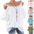 Women Fashion Sling Tops Off Shoulder Flower Solid Color Casual Shirts  gray M