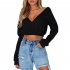 Women Fashion Solid Color Long Sleeve Sweatshirt Sexy V neck Chic Short Tops