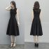 Women Fashion Waisted A line Solid Color Sleeveless Dress black XXXL