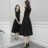 Women Fashion Waisted A line Solid Color Sleeveless Dress black XXXL