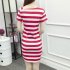 Women Fashionable Slim Design Delicate Stripe Printing Pullover Dress Off shoulder Dress  black XL
