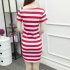 Women Fashionable Slim Design Delicate Stripe Printing Pullover Dress Off shoulder Dress  black XXL