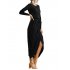 Women Fashionable Slim Design Sexy Dress Round Collar Long Sleeve Split Irregularity Dress with Belt