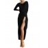 Women Fashionable Slim Design Sexy Dress Round Collar Long Sleeve Split Irregularity Dress with Belt