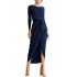 Women Fashionable Slim Design Sexy Dress Round Collar Long Sleeve Split Irregularity Dress with Belt