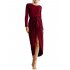 Women Fashionable Slim Design Sexy Dress Round Collar Long Sleeve Split Irregularity Dress with Belt