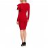 Women Fashionable Slim Round Collar Sexy Dress with Shoulder Flowers Design Long Sleeve Skirt