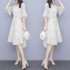 Women Floral Chiffon Dress V collar Loose Waist Medium Fashion Dress Pink L