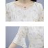 Women Floral Chiffon Dress V collar Loose Waist Medium Fashion Dress apricot XL