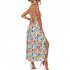 Women Floral Print Dress Sleeveless Backless V Neck Tie Back Thigh Split Spaghetti Strap Long Maxi Dress black M
