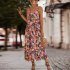 Women Floral Print Dress Sleeveless Backless V Neck Tie Back Thigh Split Spaghetti Strap Long Maxi Dress black M
