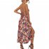 Women Floral Print Dress Sleeveless Backless V Neck Tie Back Thigh Split Spaghetti Strap Long Maxi Dress black M