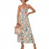 Women Floral Print Dress Sleeveless Backless V Neck Tie Back Thigh Split Spaghetti Strap Long Maxi Dress black M