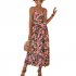 Women Floral Print Dress Sleeveless Backless V Neck Tie Back Thigh Split Spaghetti Strap Long Maxi Dress black M