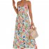 Women Floral Print Dress Sleeveless Backless V Neck Tie Back Thigh Split Spaghetti Strap Long Maxi Dress black M