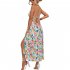 Women Floral Print Dress Sleeveless Backless V Neck Tie Back Thigh Split Spaghetti Strap Long Maxi Dress black M