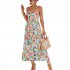 Women Floral Print Dress Sleeveless Backless V Neck Tie Back Thigh Split Spaghetti Strap Long Maxi Dress black M
