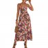 Women Floral Print Dress Sleeveless Backless V Neck Tie Back Thigh Split Spaghetti Strap Long Maxi Dress black XL